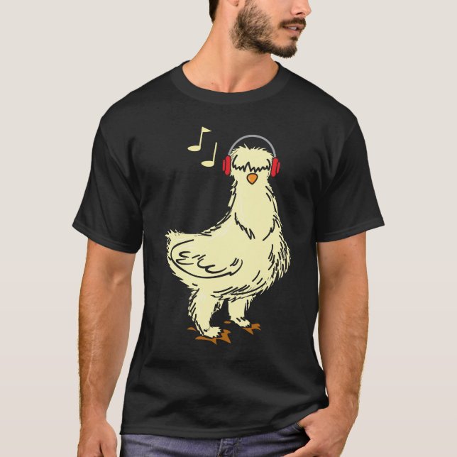 T-shirt Poulet en Silkie portant un casque (Devant)