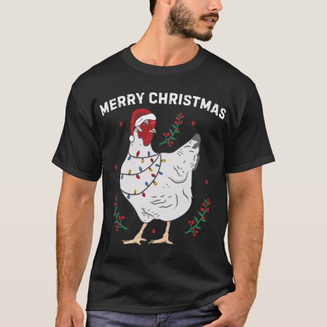 T-shirt Poulet Joyeux Noël Drôle Santa Hat Poulet Li (Devant)