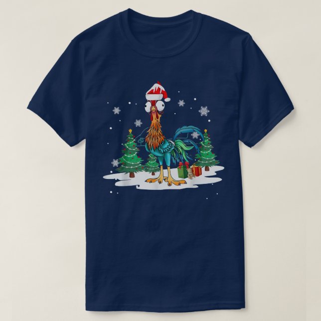 T-shirt Poulet Joyeux Noël Neige Arbre de Noël (Design devant)