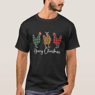T-shirt Poulet Joyeux Noël Rouge Vert Carreaux Léopard