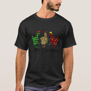 T-shirt Poulet Joyeux Noël Rouge Vert Carreaux Léopard Pa