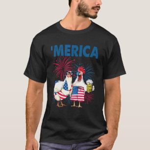 T-shirt Poulet Merica Drapeau Américain 4 Juillet