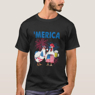 T-shirt Poulet Merica Drapeau Américain Poulet Bière 4 Jui