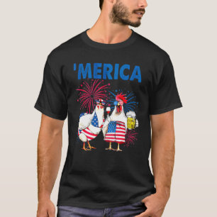 T-shirt Poulet Merica Drapeau Américain Poulet Bière 4 Jui