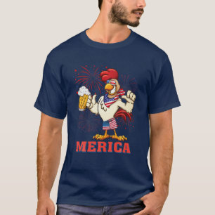 T-shirt Poulet Merica Feu d'artifice 4 juillet été Amériqu