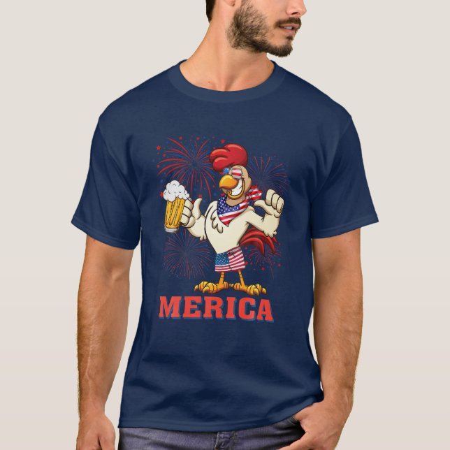 T-shirt Poulet Merica Feu d'artifice 4 juillet été Amériqu (Devant)