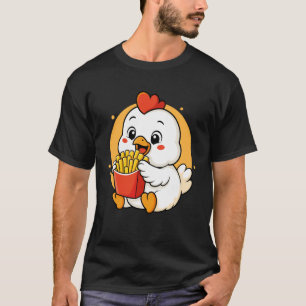 T-shirt Poulet mignon mangeant des frites, nourriture anim