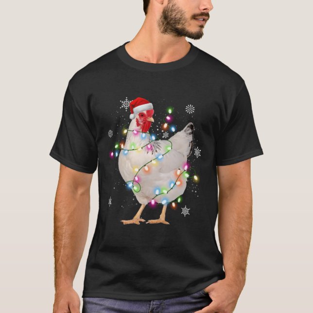 T-shirt Poulet Noël Arbre Père Noël Funny Lumières de Noël (Devant)