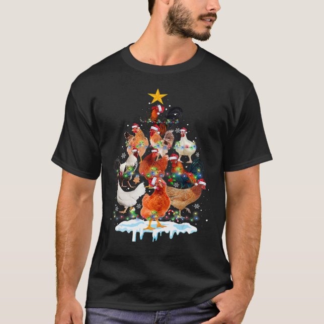 T-shirt Poulet Noël Lumières Arbre Poulet Noël (Devant)