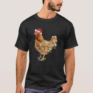 T-shirt Poulet Noël Santa Hat Lumières Drôle Poulet L