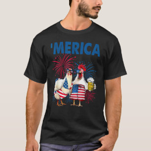 T-shirt Poulet Patriotique Bière Merica Fête de l'Indépend