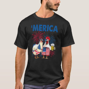 T-shirt Poulet Patriotique Merica 4 Juillet Bière Indépend