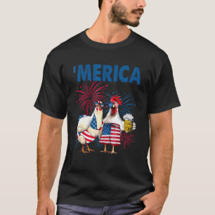 T-shirt Poulet Patriotique Merica 4 Juillet Bière Indépend