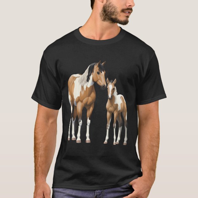 T-shirt Poulet Pinto Peinture Quartier Cheval Mare Foal Ho (Devant)
