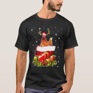 T-shirt Poulet Renne Dans Le Costume De Sac De Père Noël