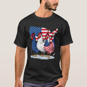 T-shirt Poulet Rouge Bleu Patriotique Rooster 4e de Ju