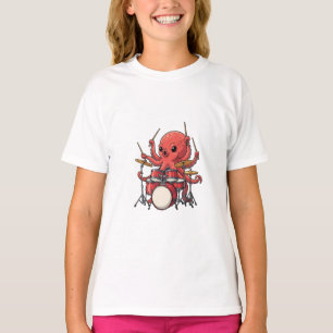 T-shirt Poulpe batteur jouant de la batterie Enfants