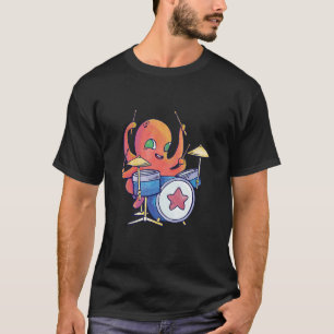 T-shirt Poulpe Coloré Poulpe Réaliste Jouant du Tambour Lo