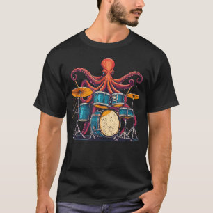 T-shirt Poulpe jouant de la batterie I batteur en train de