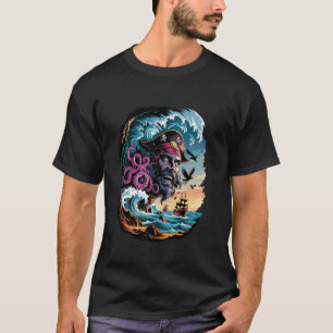 T-shirt Poulpe Kraken Pirate Sculpté Dans la Falaise de Mo
