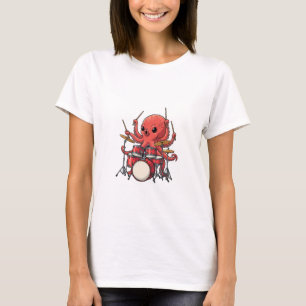 T-shirt Poulpe Rouge Énergique Batteur Multitâche