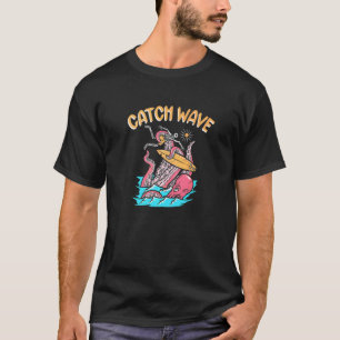 T-shirt Poulpe squelette surfeur de vague Catch Surfboard