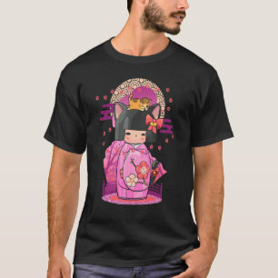 T-shirt Poupée Kokeshi Chat Esthétique Japonaise