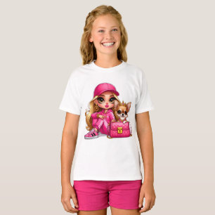 T-shirt Poupée rose à la mode et couverture en fausse four