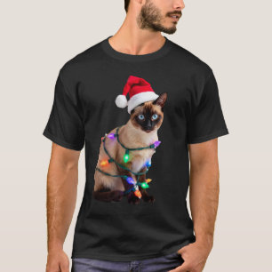 T-Shirt pour amateur de chat siamois Noël Lumières