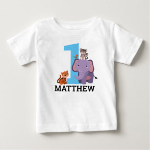 T-shirt Pour Bébé 1er anniversaire Blue Jungle Animaux Garçon