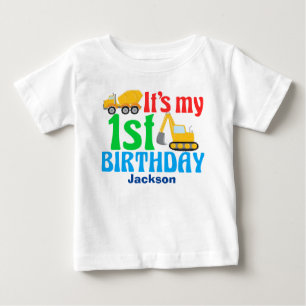 T-shirt Pour Bébé 1er anniversaire Boy Construction Véhicule Party