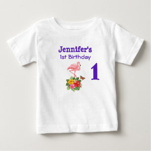T-shirt Pour Bébé 1er anniversaire Flamant rose rose et Hibiscus tro