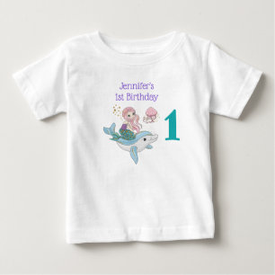 T-shirt Pour Bébé 1er anniversaire mignonne sirène chevauchant un da