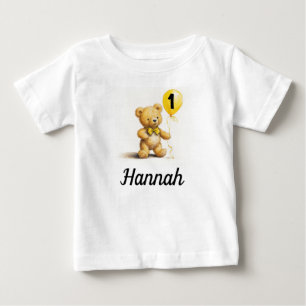 T-shirt Pour Bébé 1er Anniversaire, Ours mignon avec ballons, Person
