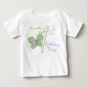 T-shirt Pour Bébé 1er Anniversaire Papillon Hugs Nom personnalisé