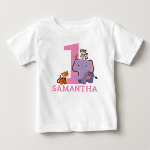 T-shirt Pour Bébé 1er anniversaire Pink Jungle Animaux Fille