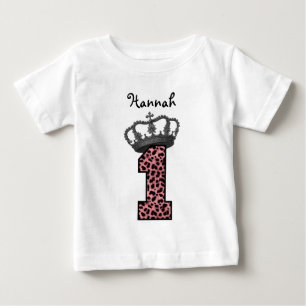 T-shirt Pour Bébé 1er anniversaire Princess Pink Leopard Argent Cour