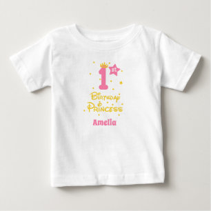 T-shirt Pour Bébé 1er anniversaire Princesse rose or jaune Tiara