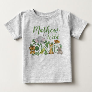 T-shirt Pour Bébé 1er anniversaire Wild One Jungle Safari Animaux Ba