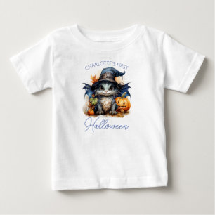 T-shirt Pour Bébé 1er dragon d'aquarelle mignonne d'Halloween pour b