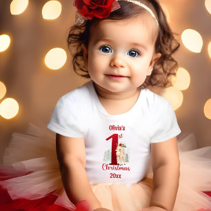 T-shirt Pour Bébé 1er Noël mignonne cerf Nom de la forêt Fille