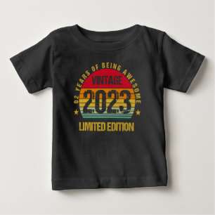 T-shirt Pour Bébé 2 Ans Deuxième 2023 Vintage 2e anniversaire bébé