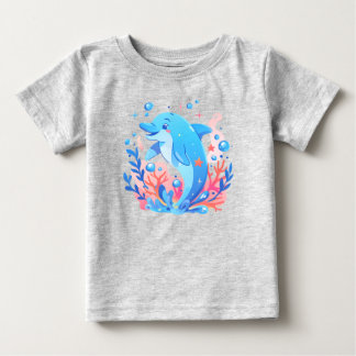 T-shirt Pour Bébé Adorable couleur bleu Dolphin Baby Bodysuit