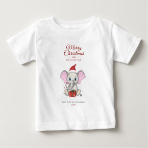 T-shirt Pour Bébé adorable éléphant de Noël   Personnalisé Baby 