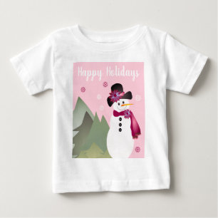 T-shirt Pour Bébé Adorable Snowman Avec Rose