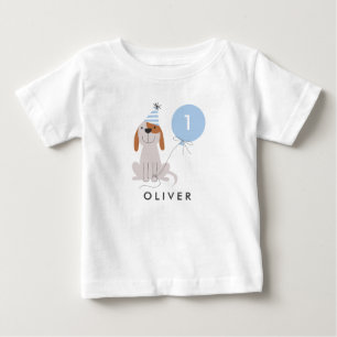 T-shirt Pour Bébé Âge de Chien Chien Bleu mou en Balloon Anniversair