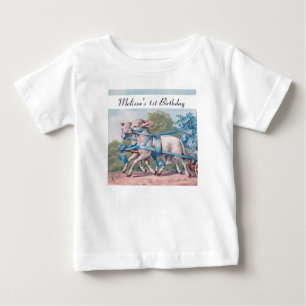 T-shirt Pour Bébé Agneaux vintages en rubans bleus 1er anniversaire