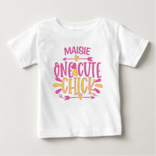 T-shirt Pour Bébé AJOUT PERSONNALISÉ NOM Un mignon Chick Rose Jaune