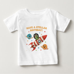 T-shirt Pour Bébé Alien Rétro Mignon dans une Fusée Spatiale Bi St