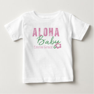 T-shirt Pour Bébé Aloha Baby rose et vert Fleur tropicale Monogramme